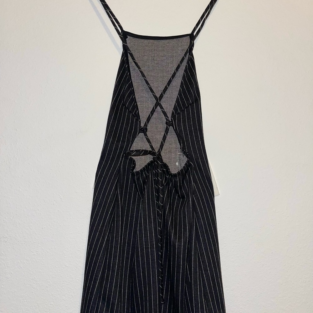Black Striped Mini Dress size SMALL. Very Soft, Open Back and Adjustable